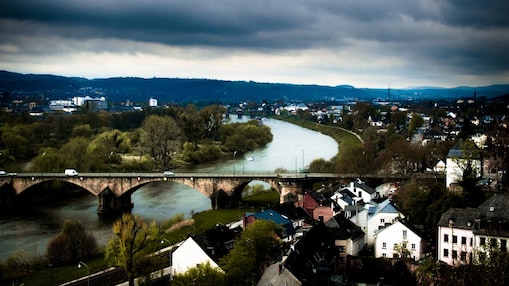 Sea over bridge with beautiful surrounding town