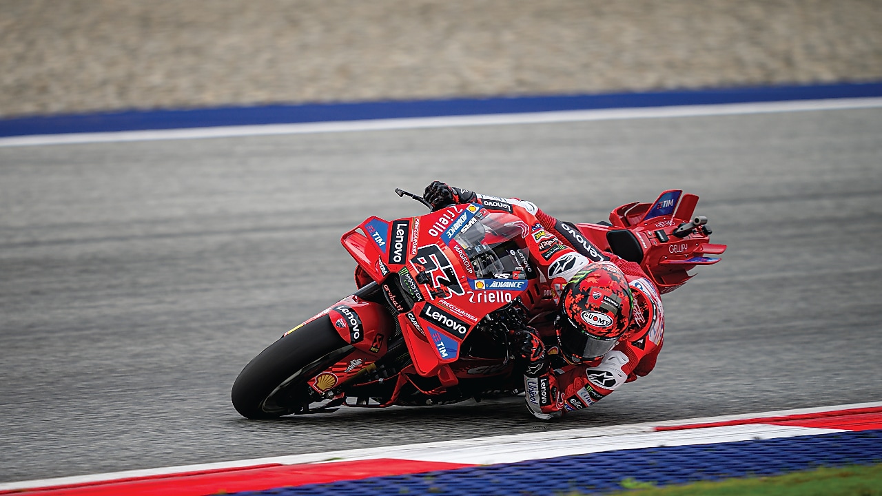 Ducati superbike cornering on racetrack