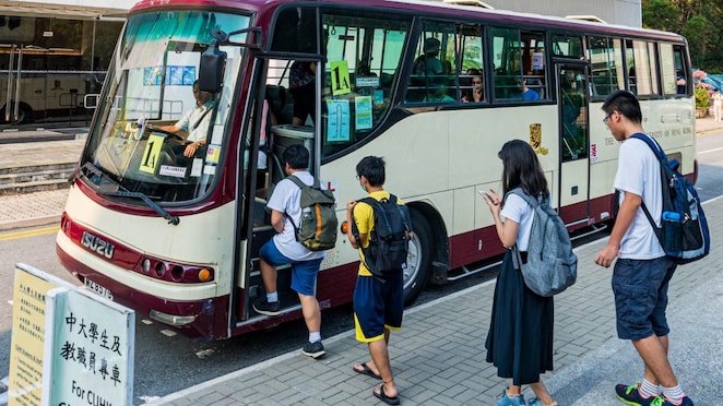 People are getting into bus