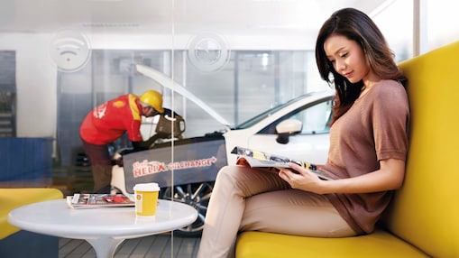 Women sitting at a customer lounge