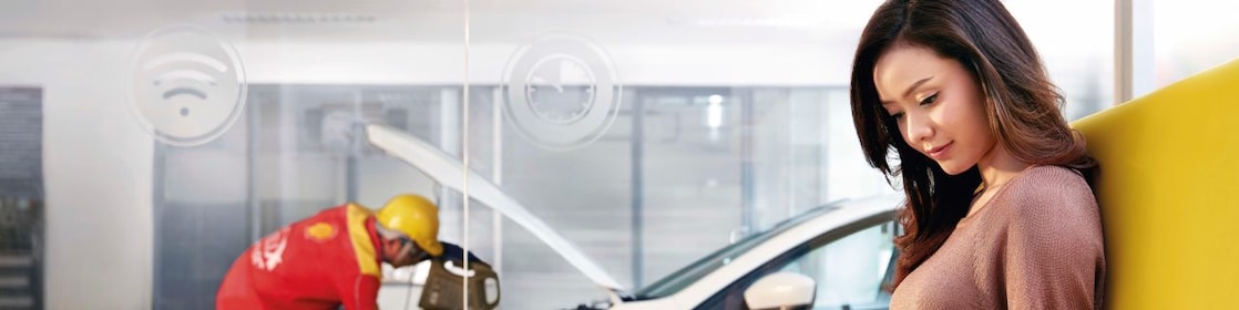 Woman sitting inside customer care